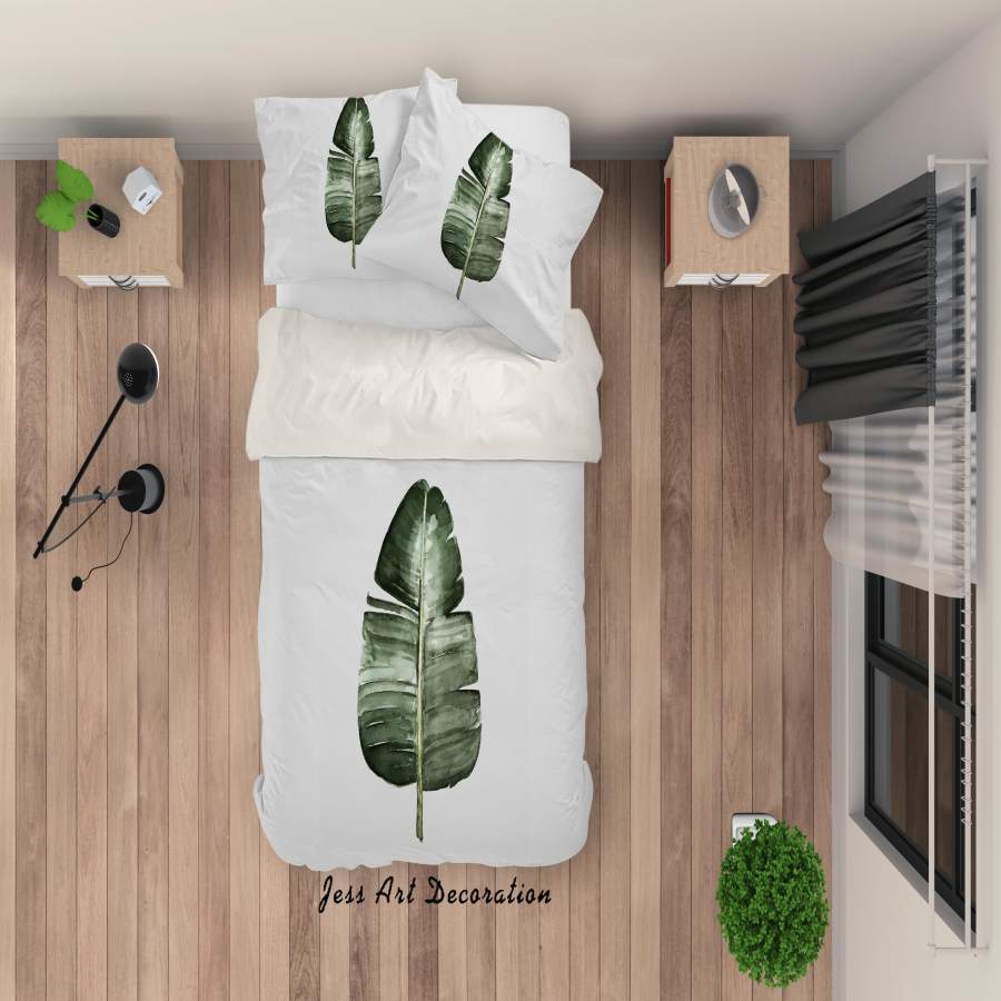 3D Hand Painted Green Leaves Quilt Cover Set Bedding Set Duvet Cover Pillowcases A006 LQH