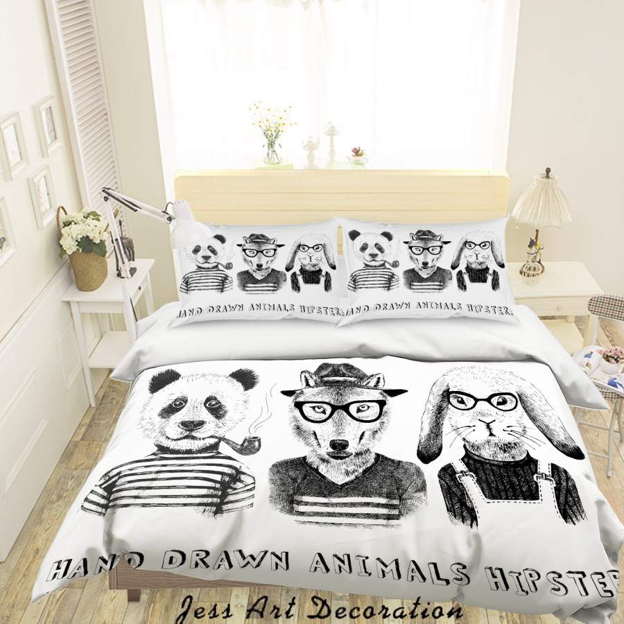 3D Cartoon Animal Panda Rabbit Quilt Cover Set Bedding Set Duvet Cover Pillowcases A026 LQH