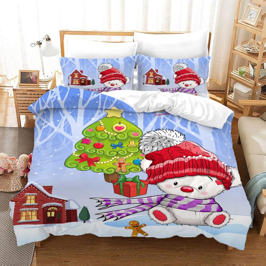 3D Cartoon Snowman Christmas Tree Quilt Cover Set Bedding Set Duvet Cover Pillowcases A672 LQH