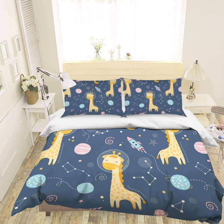 3D Cartoon Giraffe Rocket Quilt Cover Set Bedding Set Pillowcases 97