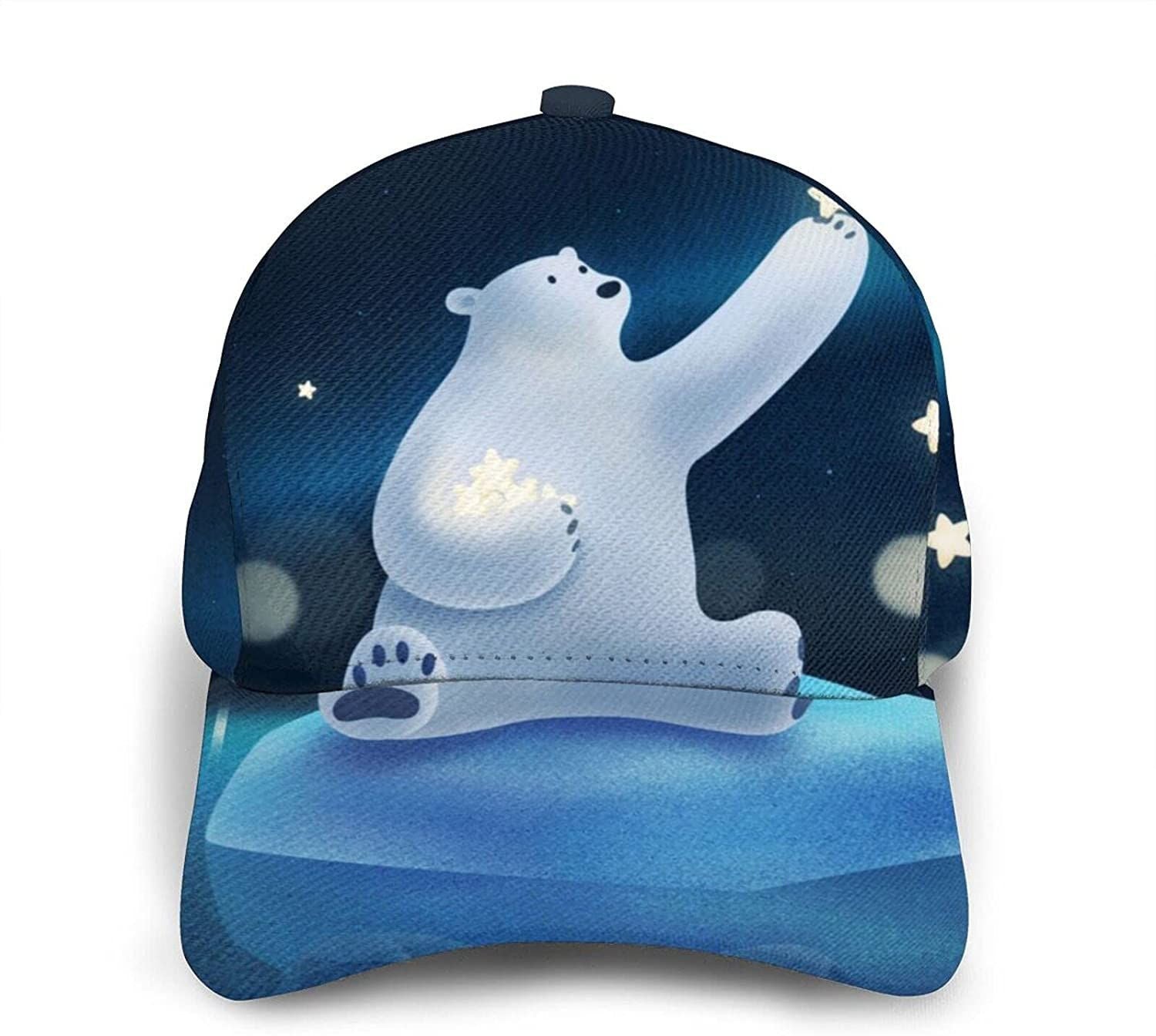 White Bear Print Casual Baseball Cap Adjustable Twill Sports Dad Hats For Unisex