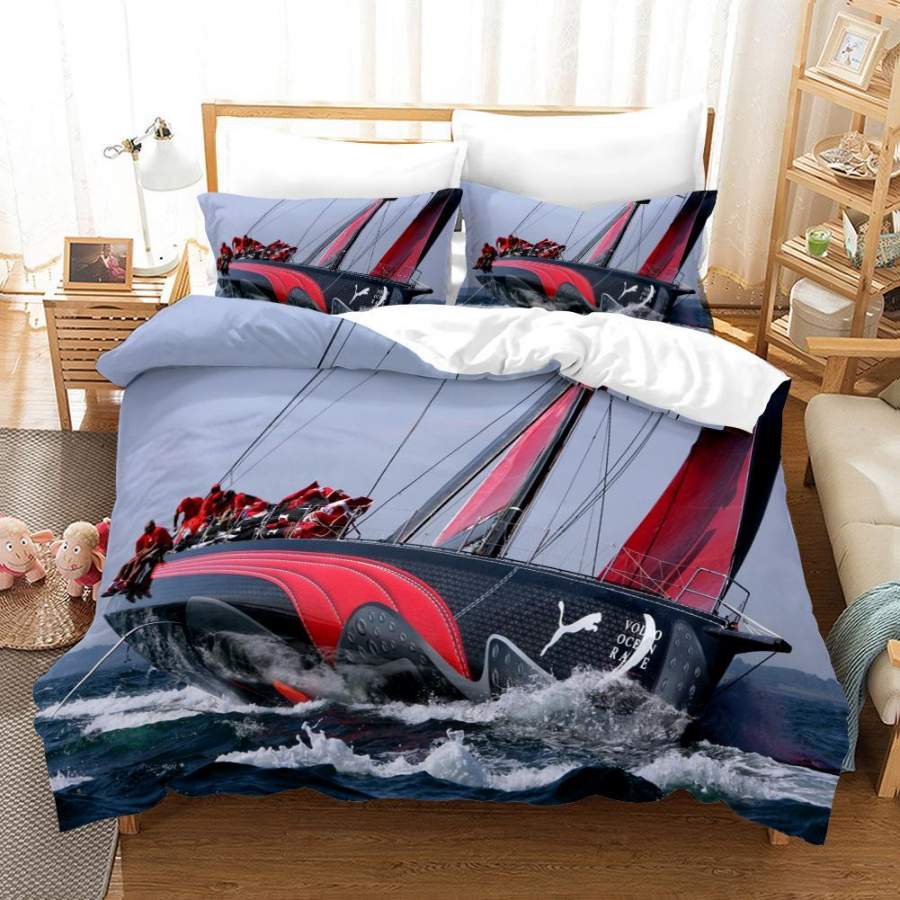 3D Sea Sailboat Red Quilt Cover Set Bedding Set Duvet Cover Pillowcases A538 LQH