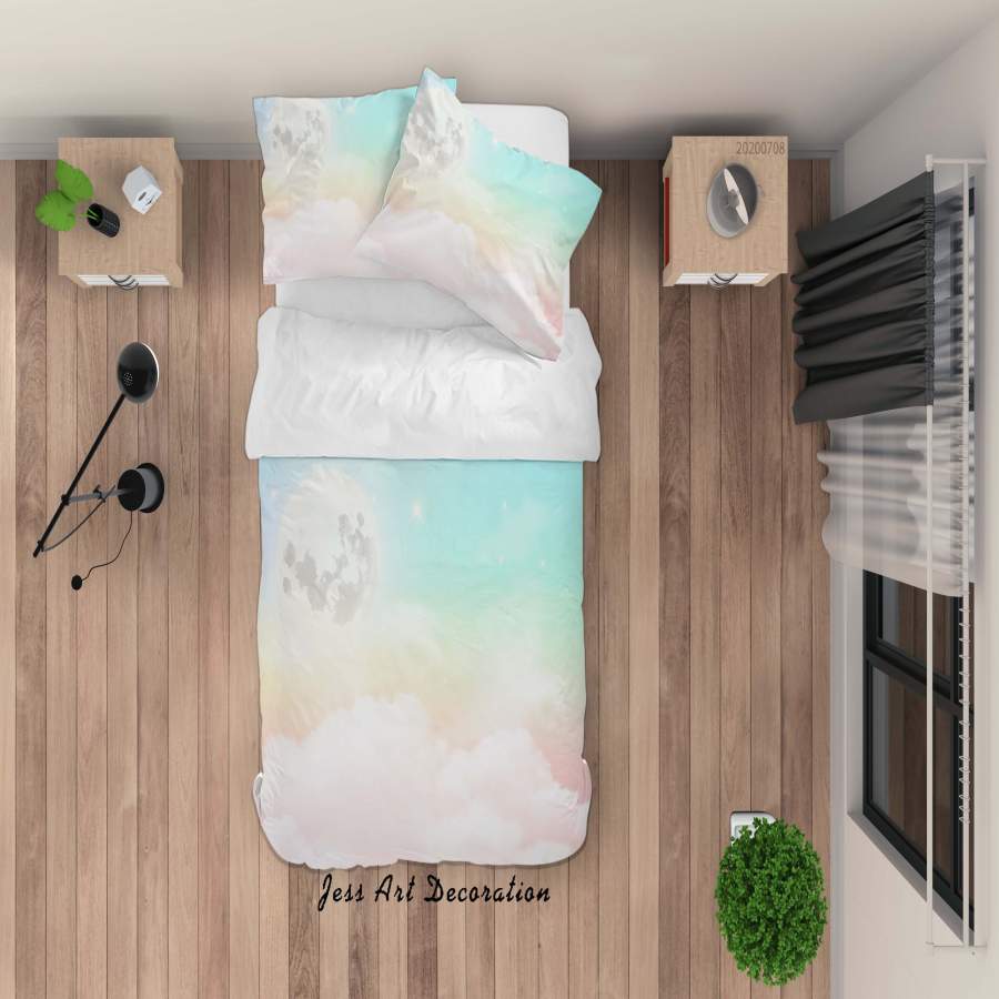 3D Green Sky Moon Clouds Star Quilt Cover Set Bedding Set Duvet Cover Pillowcases SF24