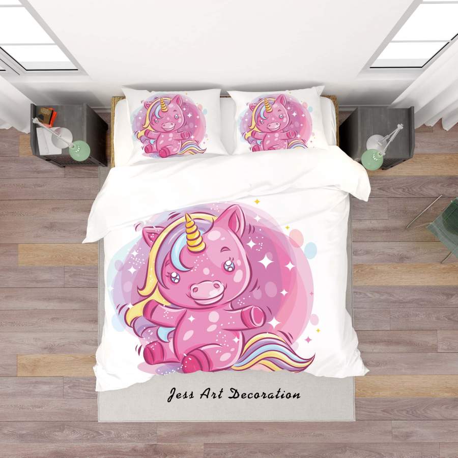 3D White Pink Unicorn Quilt Cover Set Bedding Set Duvet Cover Pillowcases SF62