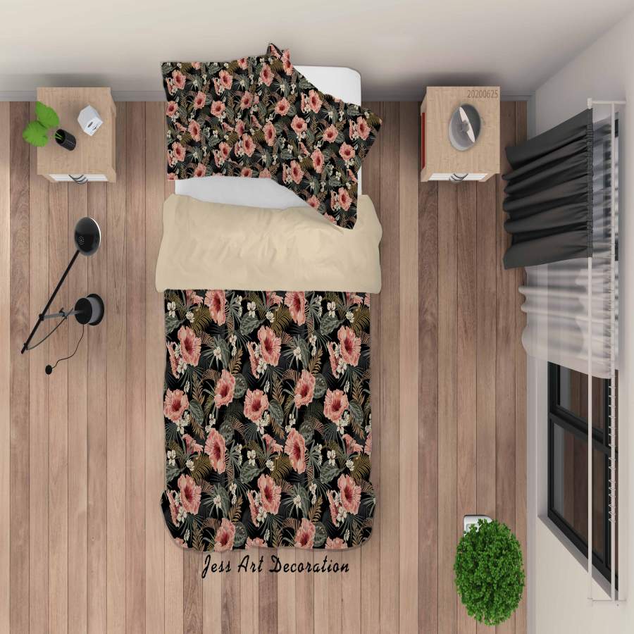 3D Black Red Floral Quilt Cover Set Bedding Set Duvet Cover Pillowcases SF38