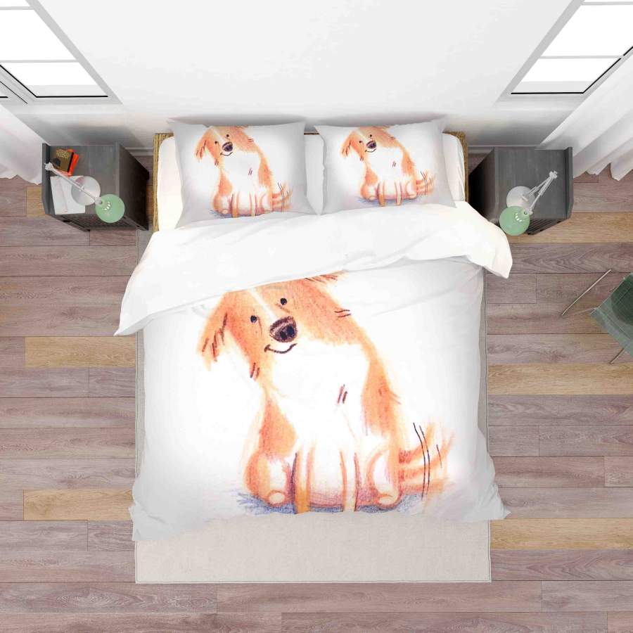 3D White Yellow Dog Quilt Cover Set Bedding Set Duvet Cover Pillowcases SF026