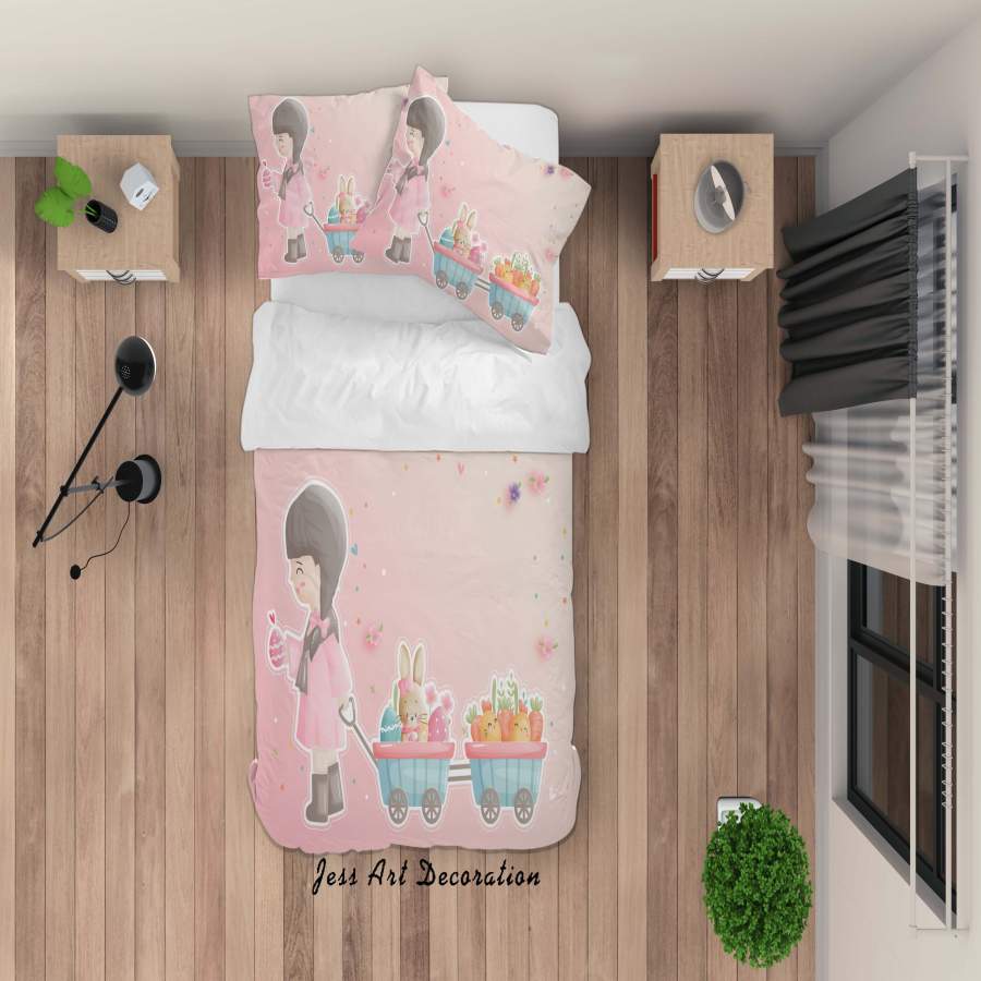 3D Rabbit Girl Eggs Carrot Floral Quilt Cover Set Bedding Set Duvet Cover Pillowcases SF79