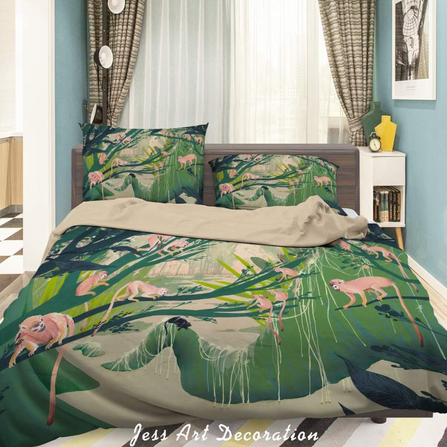 3D Tropical Forest Monkey Quilt Cover Set Bedding Set Duvet Cover Pillowcases A081 LQH