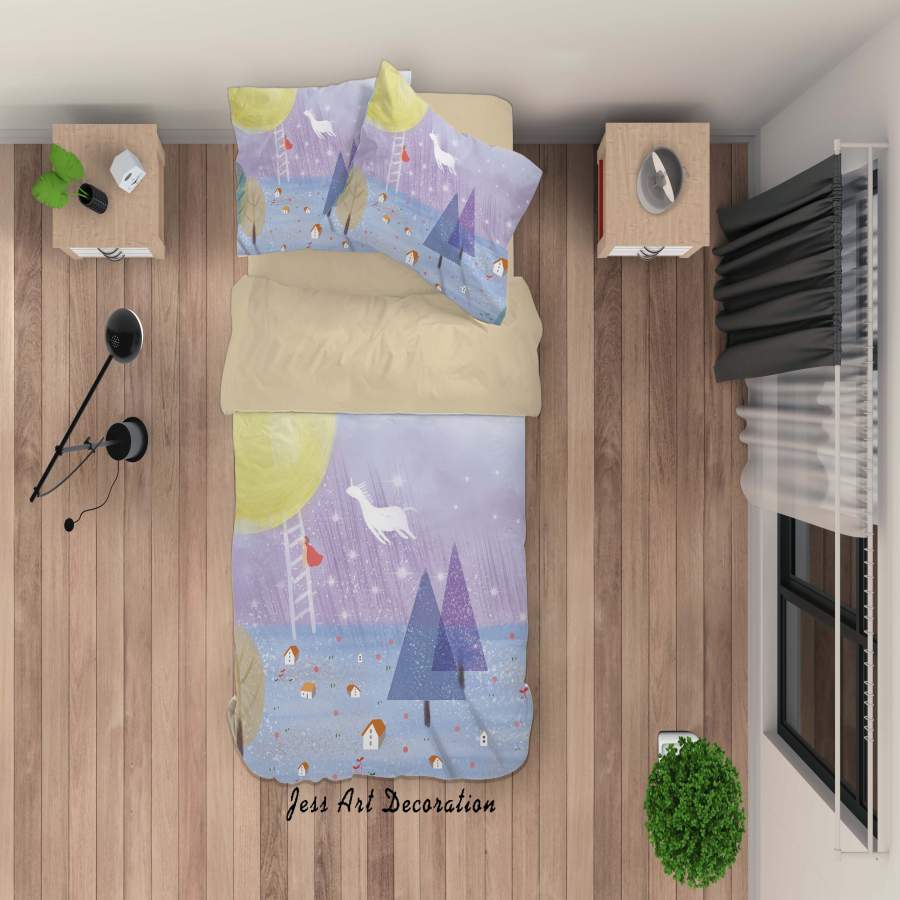 3D Purple Tree House Painting Quilt Cover Set Bedding Set Duvet Cover Pillowcases A409 LQH