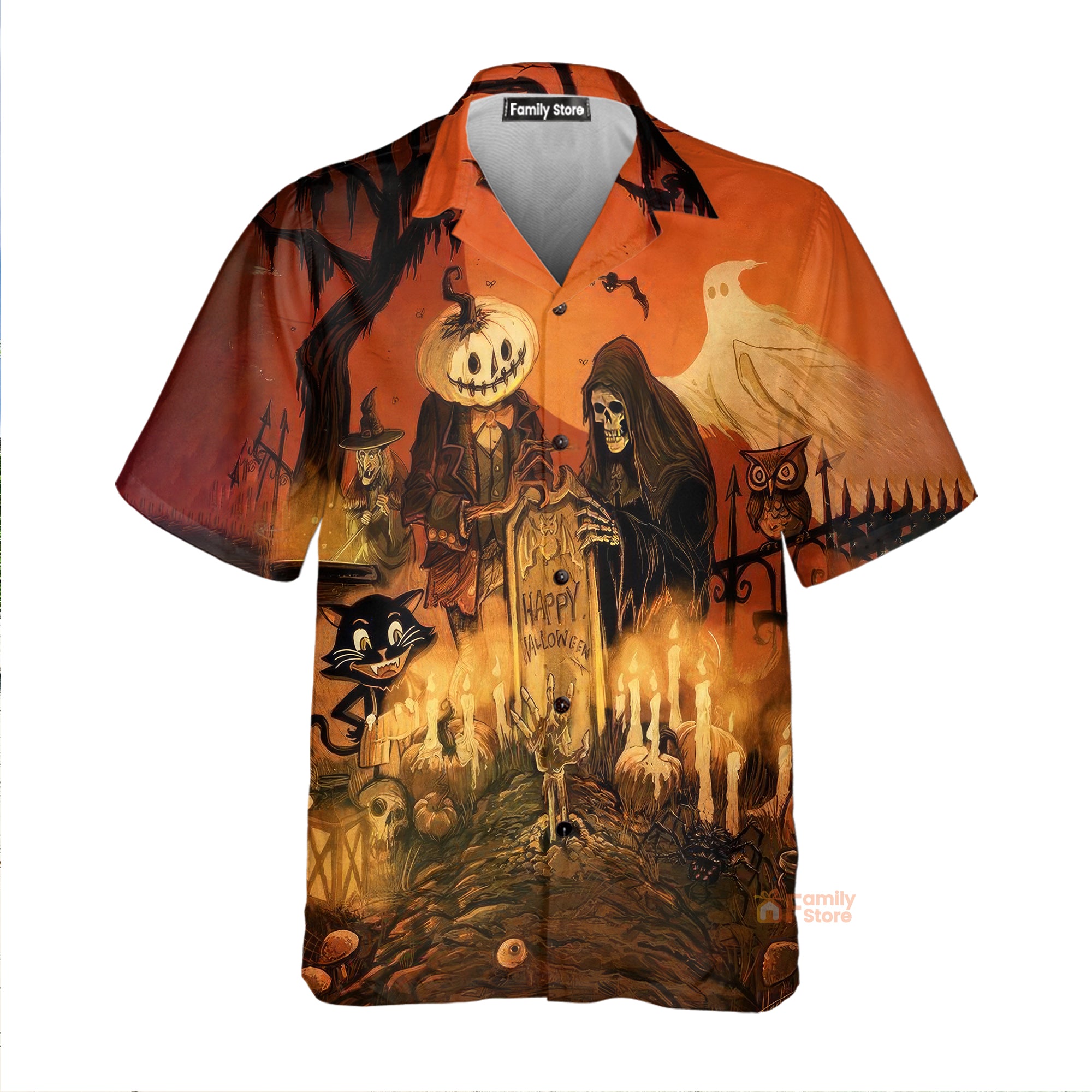 Vintage Halloween Grim Reaper, Black Cat – Hawaiian Shirt