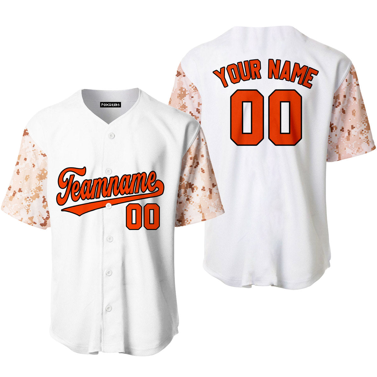 Personalized White Camo Raglan Orange Black Baseball Tee Jersey