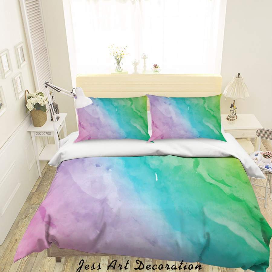 3D Watercolor Gradient Quilt Cover Set Bedding Set Duvet Cover Pillowcases SF07