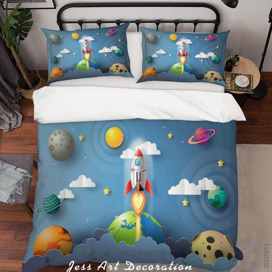 3D Blue Planet Rocket Quilt Cover Set Bedding Set Duvet Cover Pillowcases SF56