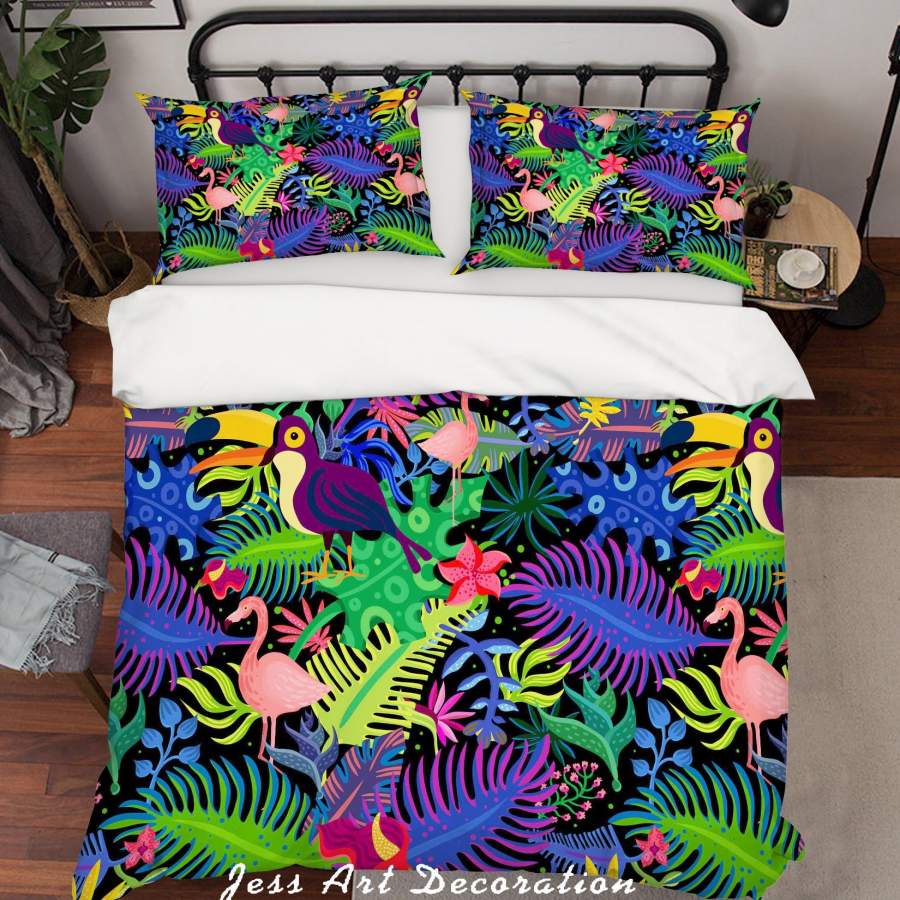 3D Toucan Flamingo Floral Leaves Quilt Cover Set Bedding Set Duvet Cover Pillowcases SF91