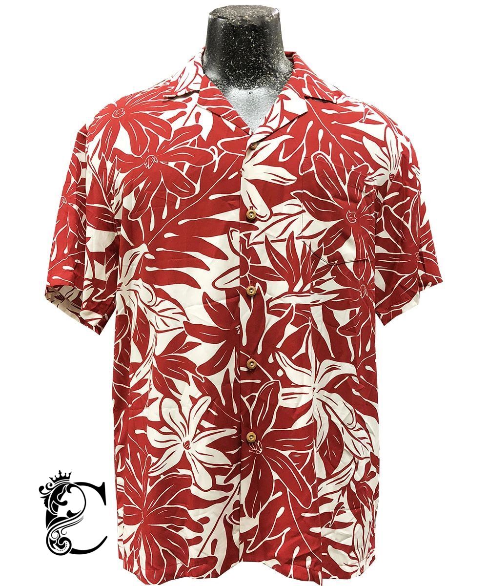 Tahitian Garden Red Hawaiian Shirt