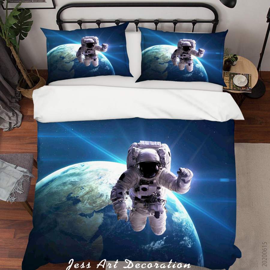 3D Blue Planet Astronaut Universe Quilt Cover Set Bedding Set Duvet Cover Pillowcases SF83