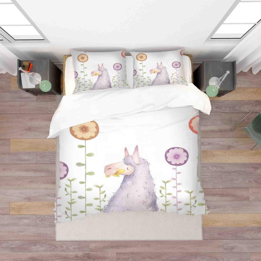 3D Cartoon Sheep Floral Quilt Cover Set Bedding Set Duvet Cover Pillowcases SF048