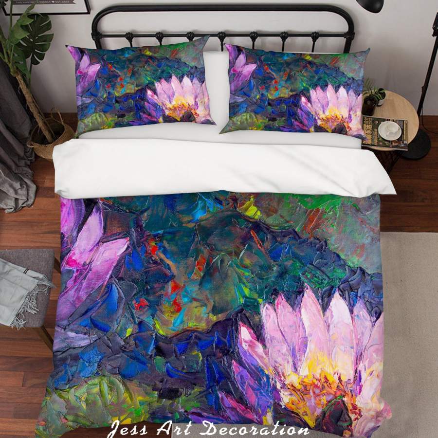 3D Oil Painting Lotus Quilt Cover Set Bedding Set Pillowcases SF63