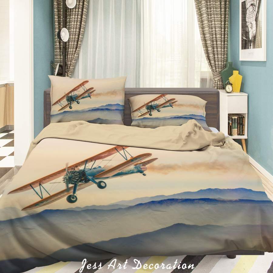 3D Sky Mountain Helicopter Quilt Cover Set Bedding Set Duvet Cover Pillowcases 085 LQH