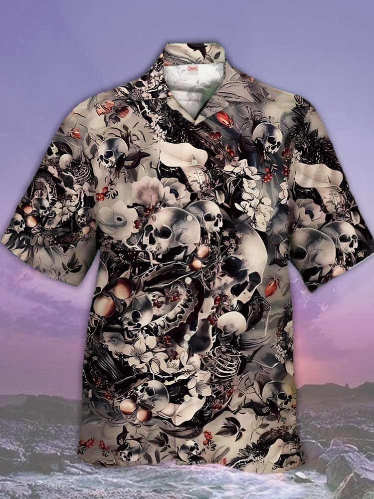 Weird Mysterious Skull Skeleton Fruit Flowers Hawaiian Shirt