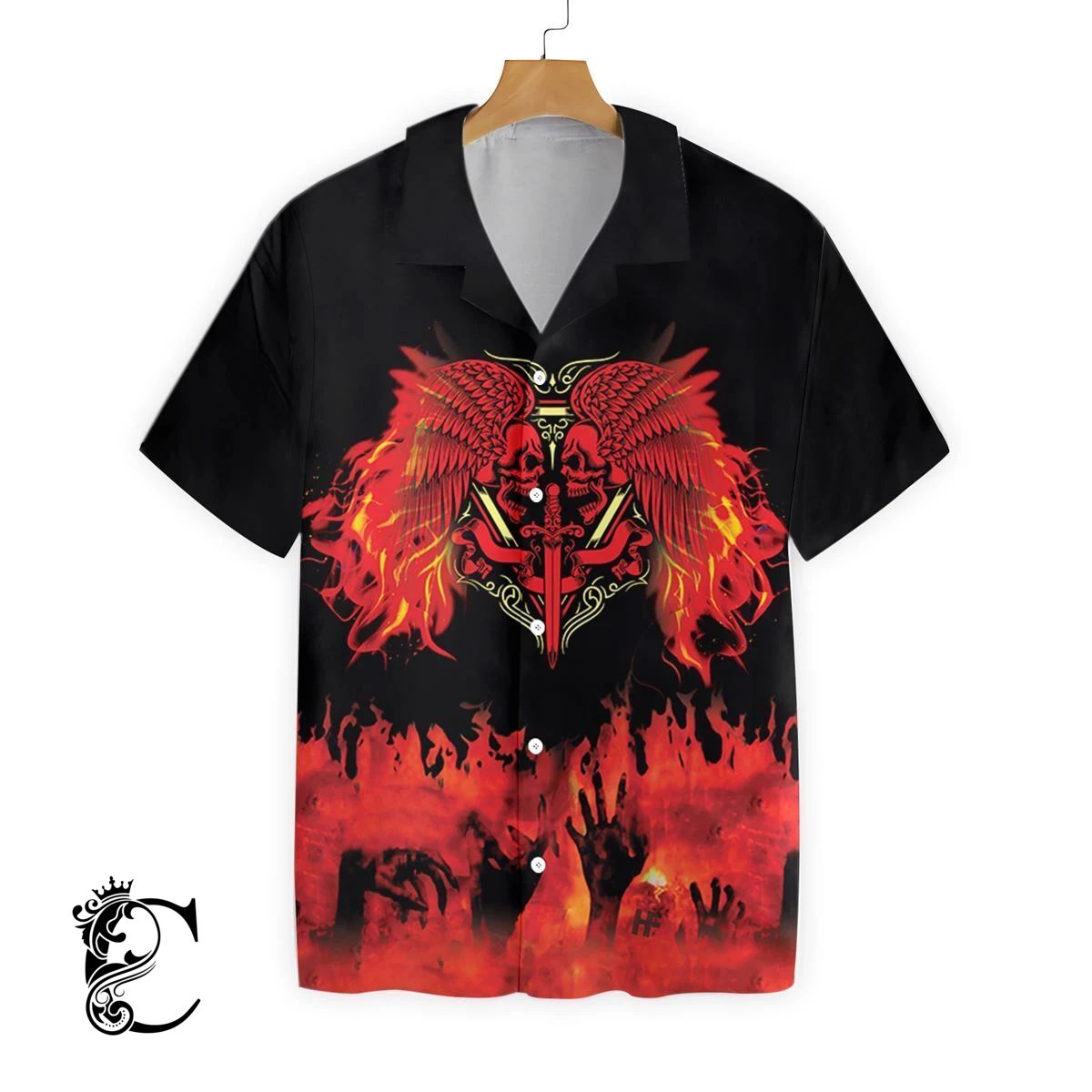 Two Faced Skull On Fire Ez22 2610 Hawaiian Shirt