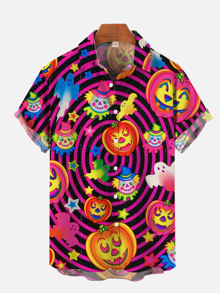 Vintage Halloween Psychedelic Hippie Pumpkins And Clowns Hawaiian Shirt